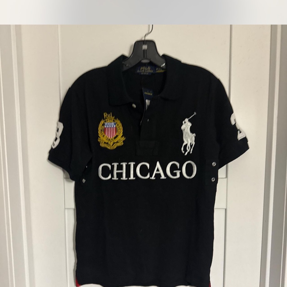Ralph Lauren Black Polo Shirt with Chicago Embroidery
